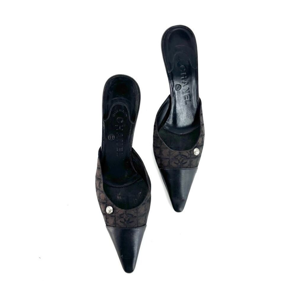 Vintage Chanel CC Logo Print Pointed Toe Mules Pumps 36.5 - Picture 3 of 8